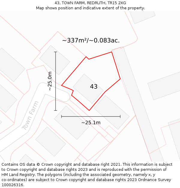 43, TOWN FARM, REDRUTH, TR15 2XG: Plot and title map