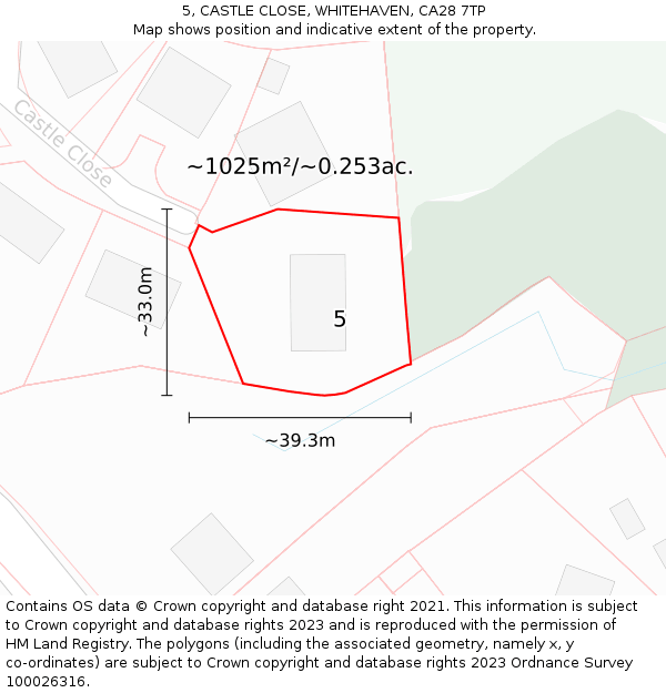 5, CASTLE CLOSE, WHITEHAVEN, CA28 7TP: Plot and title map