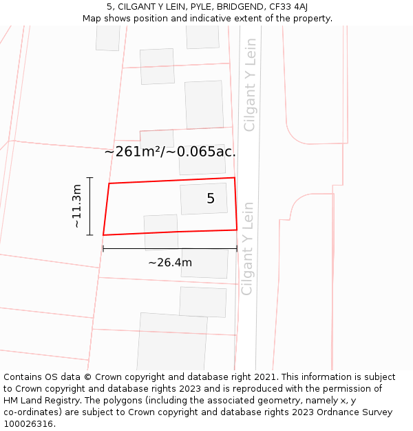 5, CILGANT Y LEIN, PYLE, BRIDGEND, CF33 4AJ: Plot and title map