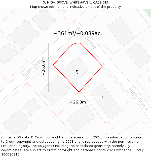 5, HIGH GROVE, WHITEHAVEN, CA28 6TA: Plot and title map