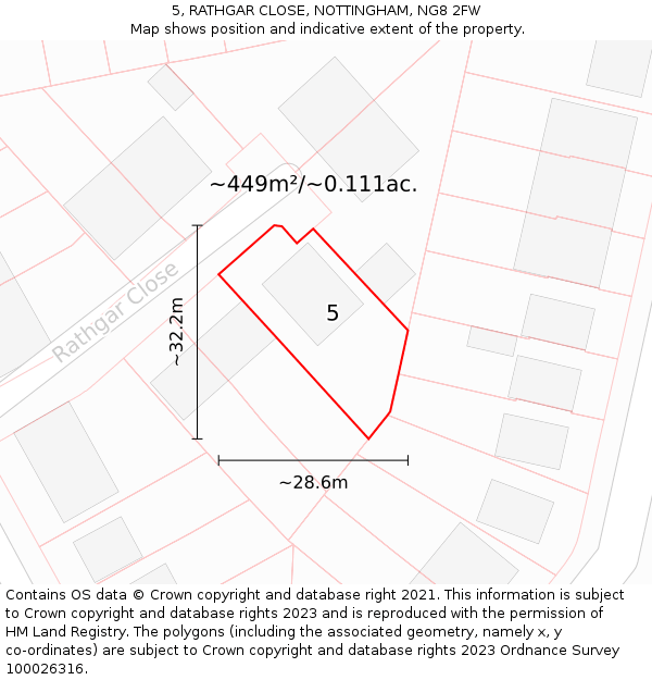 5, RATHGAR CLOSE, NOTTINGHAM, NG8 2FW: Plot and title map