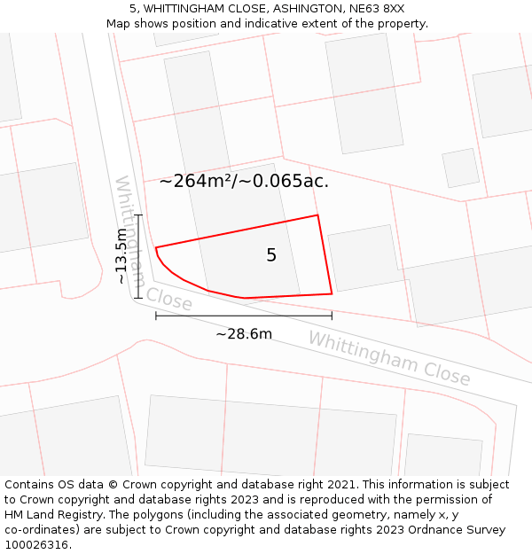 5, WHITTINGHAM CLOSE, ASHINGTON, NE63 8XX: Plot and title map