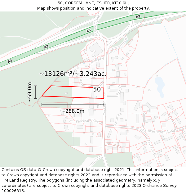 50, COPSEM LANE, ESHER, KT10 9HJ: Plot and title map