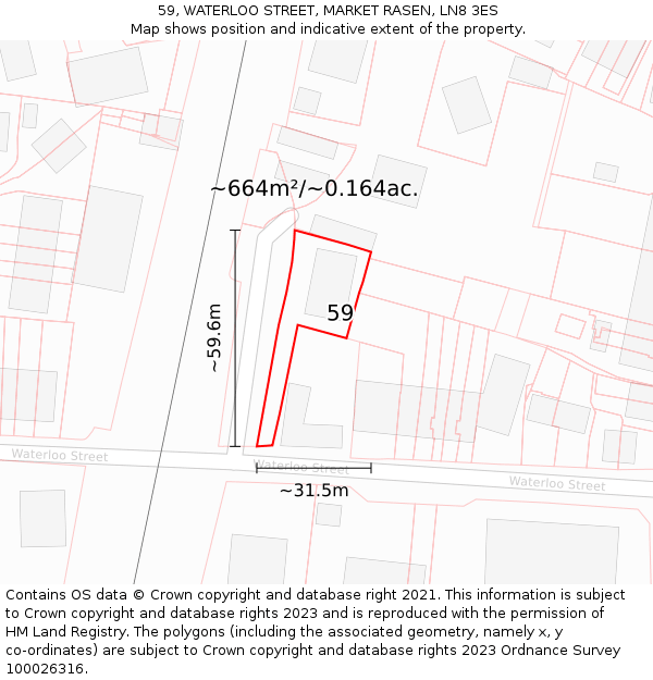 59, WATERLOO STREET, MARKET RASEN, LN8 3ES: Plot and title map