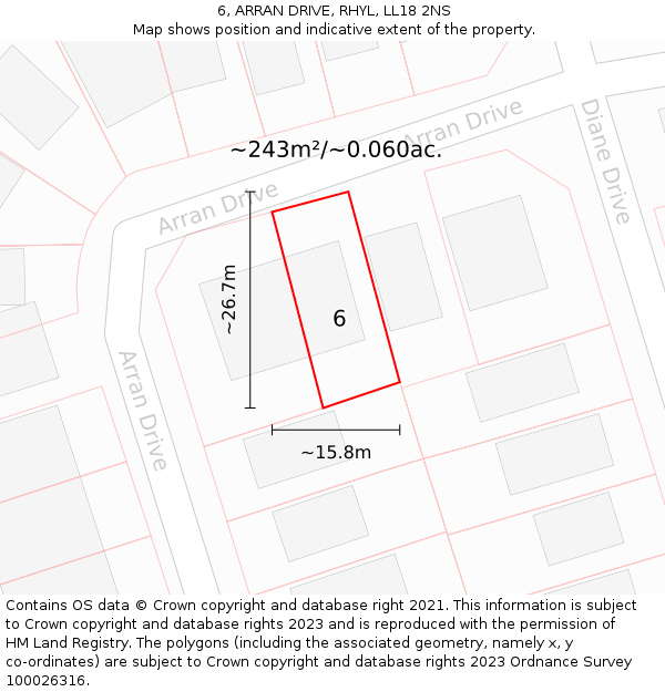 6, ARRAN DRIVE, RHYL, LL18 2NS: Plot and title map