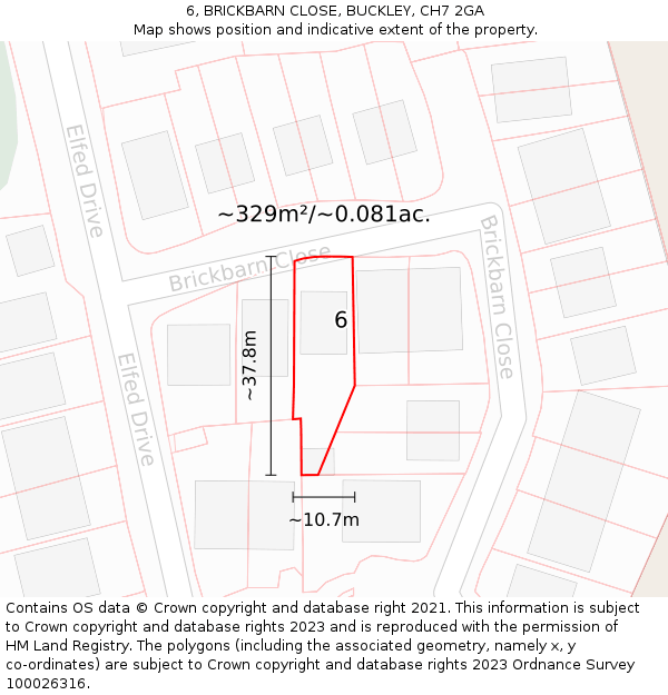 6, BRICKBARN CLOSE, BUCKLEY, CH7 2GA: Plot and title map