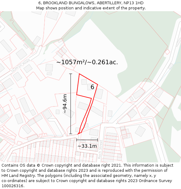 6, BROOKLAND BUNGALOWS, ABERTILLERY, NP13 1HD: Plot and title map