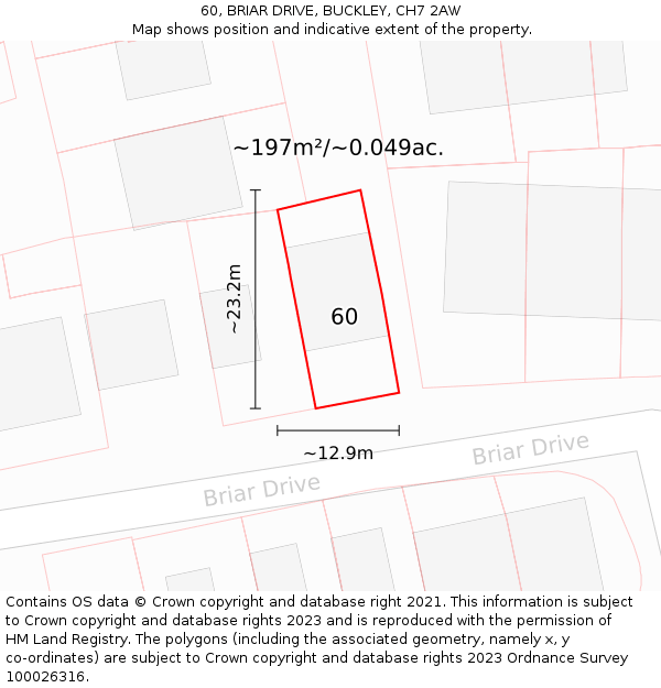 60, BRIAR DRIVE, BUCKLEY, CH7 2AW: Plot and title map