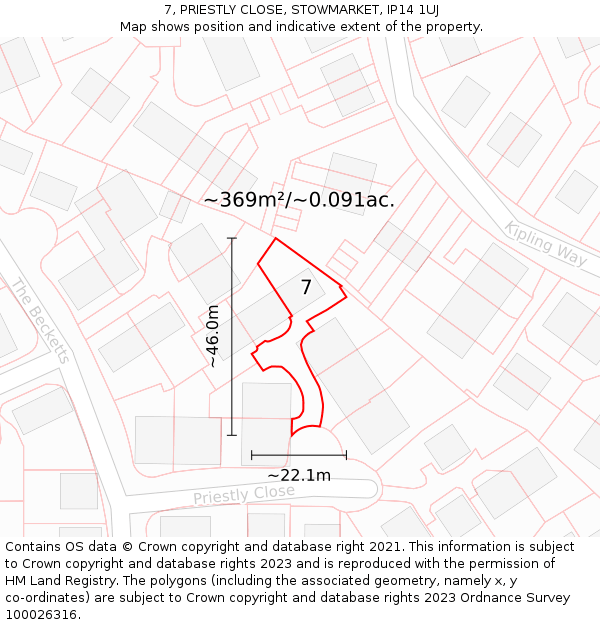 7, PRIESTLY CLOSE, STOWMARKET, IP14 1UJ: Plot and title map