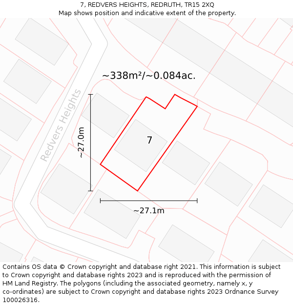 7, REDVERS HEIGHTS, REDRUTH, TR15 2XQ: Plot and title map