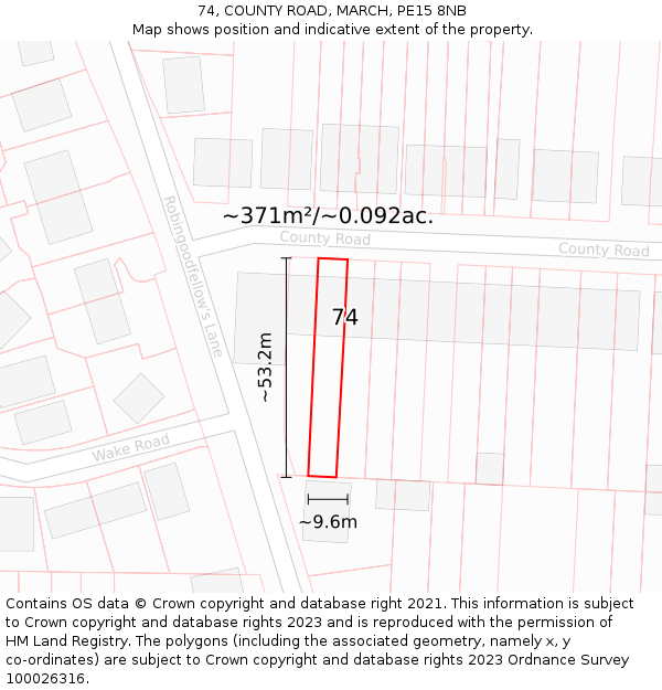 74, COUNTY ROAD, MARCH, PE15 8NB: Plot and title map