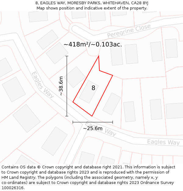 8, EAGLES WAY, MORESBY PARKS, WHITEHAVEN, CA28 8YJ: Plot and title map