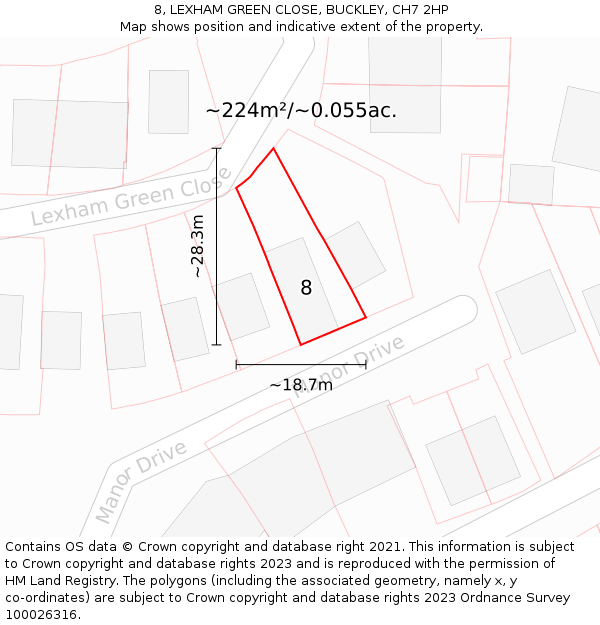 8, LEXHAM GREEN CLOSE, BUCKLEY, CH7 2HP: Plot and title map