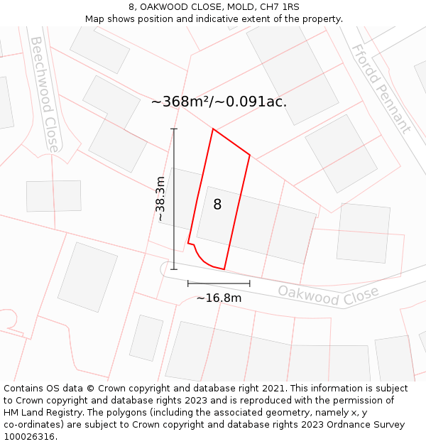 8, OAKWOOD CLOSE, MOLD, CH7 1RS: Plot and title map