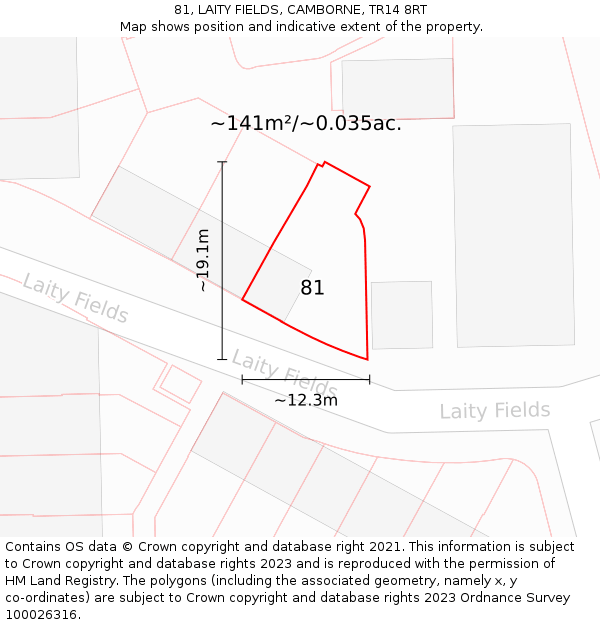 81, LAITY FIELDS, CAMBORNE, TR14 8RT: Plot and title map