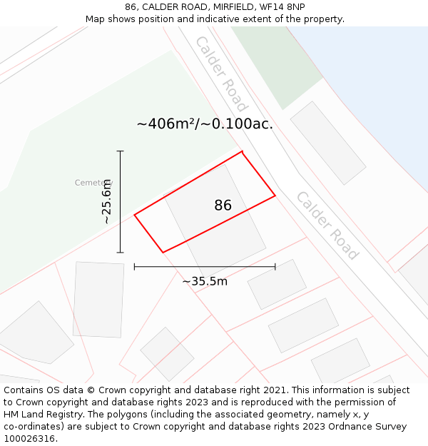 86, CALDER ROAD, MIRFIELD, WF14 8NP: Plot and title map