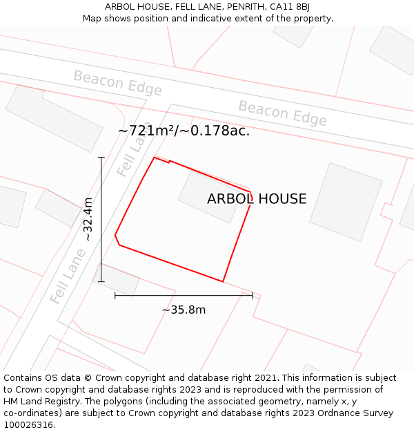 ARBOL HOUSE, FELL LANE, PENRITH, CA11 8BJ: Plot and title map