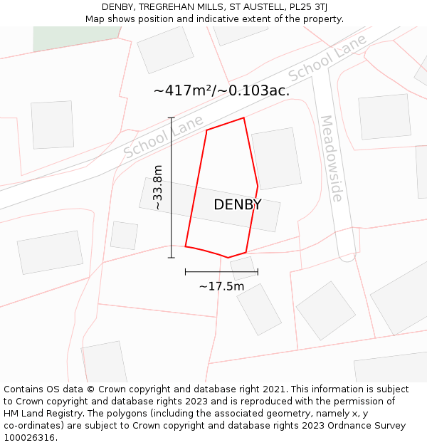 DENBY, TREGREHAN MILLS, ST AUSTELL, PL25 3TJ: Plot and title map