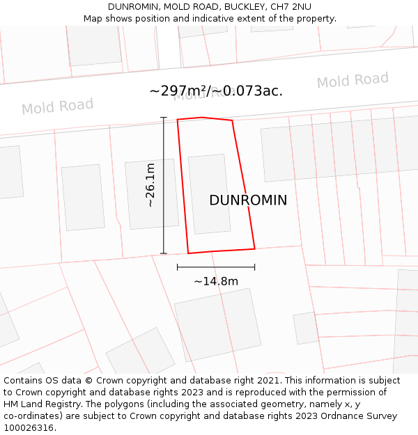 DUNROMIN, MOLD ROAD, BUCKLEY, CH7 2NU: Plot and title map