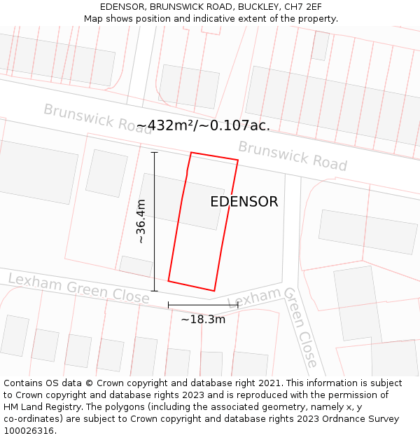 EDENSOR, BRUNSWICK ROAD, BUCKLEY, CH7 2EF: Plot and title map