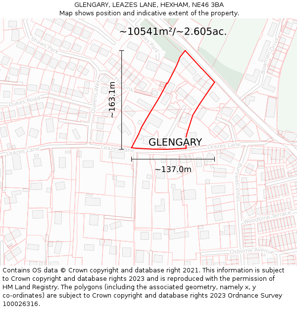 GLENGARY, LEAZES LANE, HEXHAM, NE46 3BA: Plot and title map