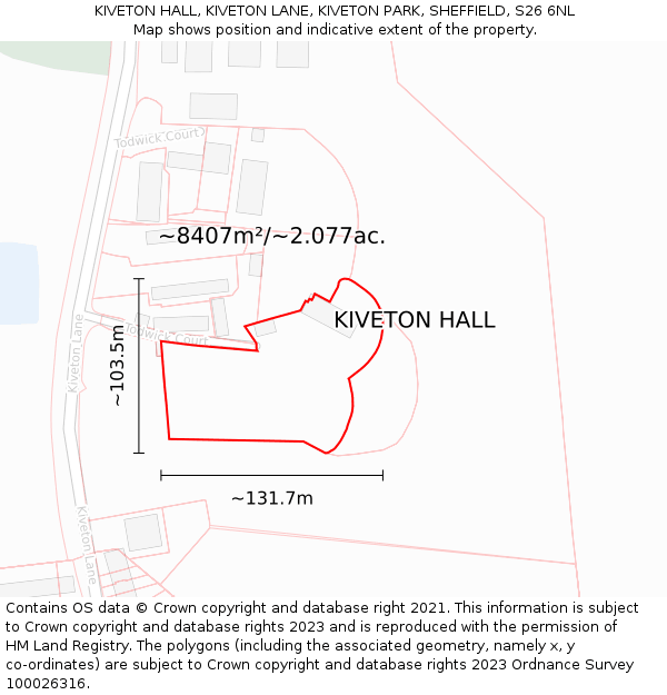 KIVETON HALL, KIVETON LANE, KIVETON PARK, SHEFFIELD, S26 6NL: Plot and title map