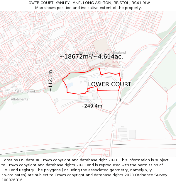 LOWER COURT, YANLEY LANE, LONG ASHTON, BRISTOL, BS41 9LW: Plot and title map