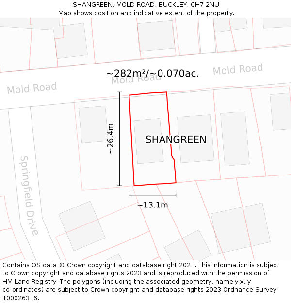 SHANGREEN, MOLD ROAD, BUCKLEY, CH7 2NU: Plot and title map
