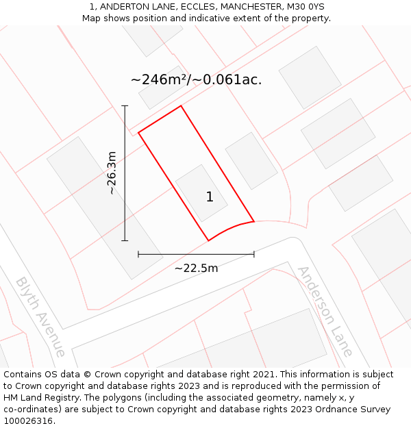 1, ANDERTON LANE, ECCLES, MANCHESTER, M30 0YS: Plot and title map