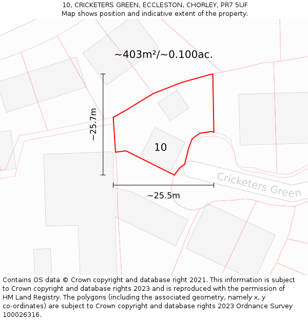 10, CRICKETERS GREEN, ECCLESTON, CHORLEY, PR7 5UF: Plot and title map