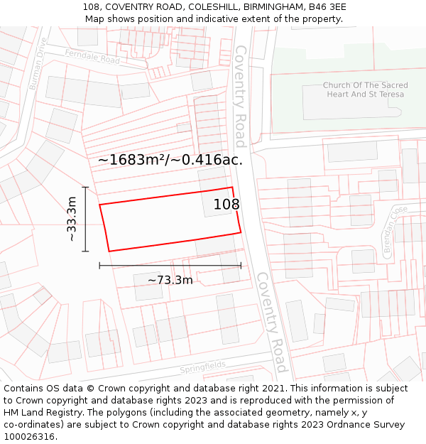 108, COVENTRY ROAD, COLESHILL, BIRMINGHAM, B46 3EE: Plot and title map