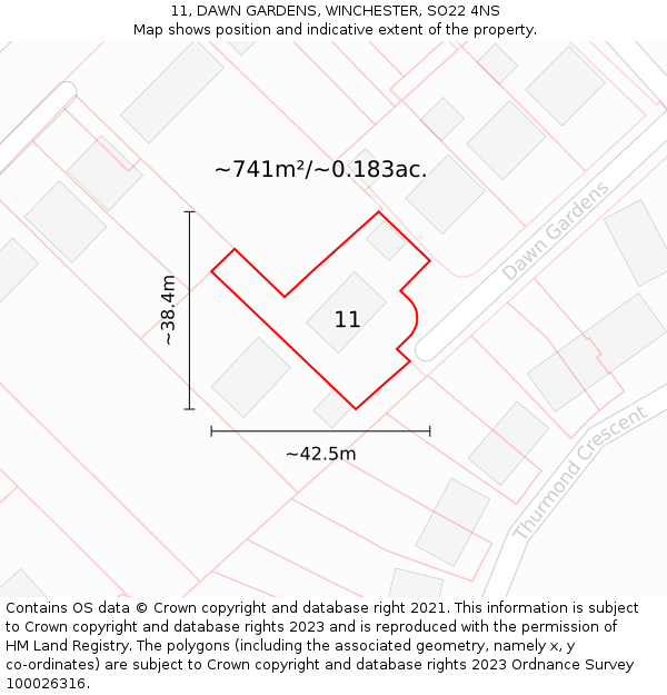 11, DAWN GARDENS, WINCHESTER, SO22 4NS: Plot and title map