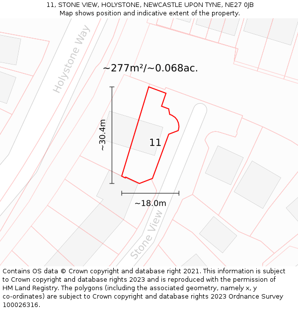 11, STONE VIEW, HOLYSTONE, NEWCASTLE UPON TYNE, NE27 0JB: Plot and title map