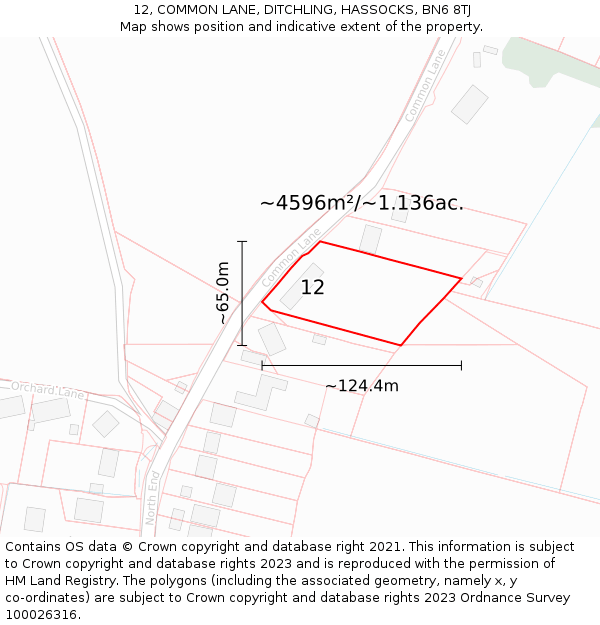 12, COMMON LANE, DITCHLING, HASSOCKS, BN6 8TJ: Plot and title map