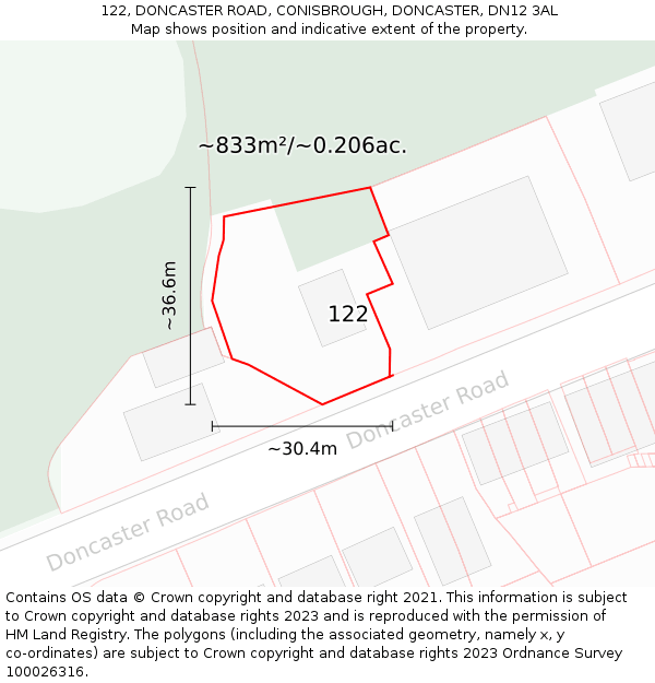 122, DONCASTER ROAD, CONISBROUGH, DONCASTER, DN12 3AL: Plot and title map