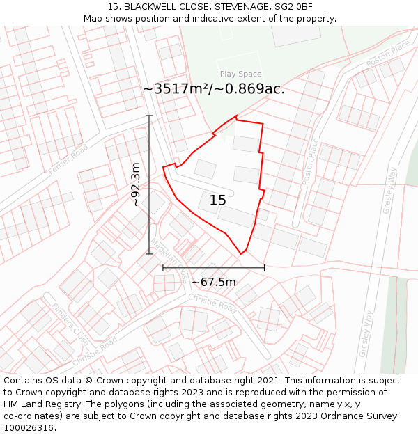 15, BLACKWELL CLOSE, STEVENAGE, SG2 0BF: Plot and title map
