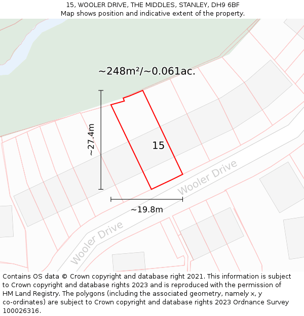 15, WOOLER DRIVE, THE MIDDLES, STANLEY, DH9 6BF: Plot and title map