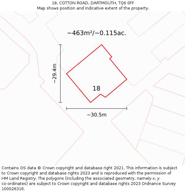 18, COTTON ROAD, DARTMOUTH, TQ6 0FF: Plot and title map
