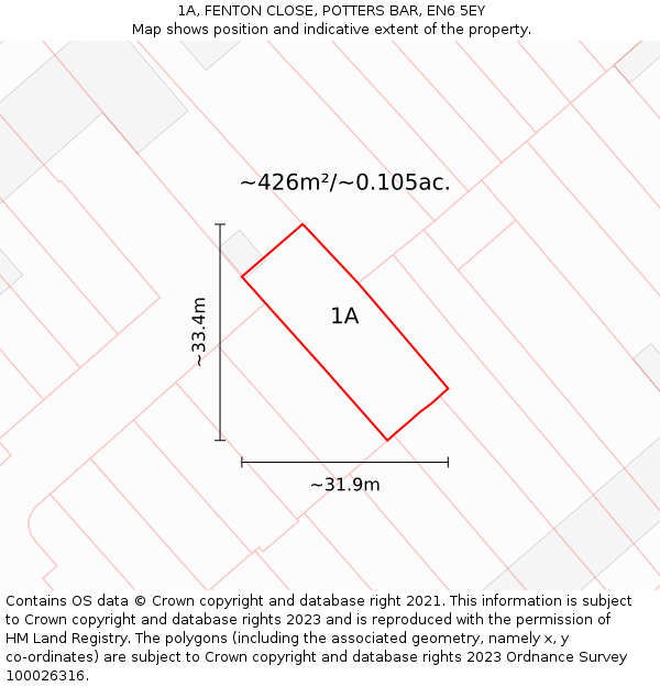 1A, FENTON CLOSE, POTTERS BAR, EN6 5EY: Plot and title map