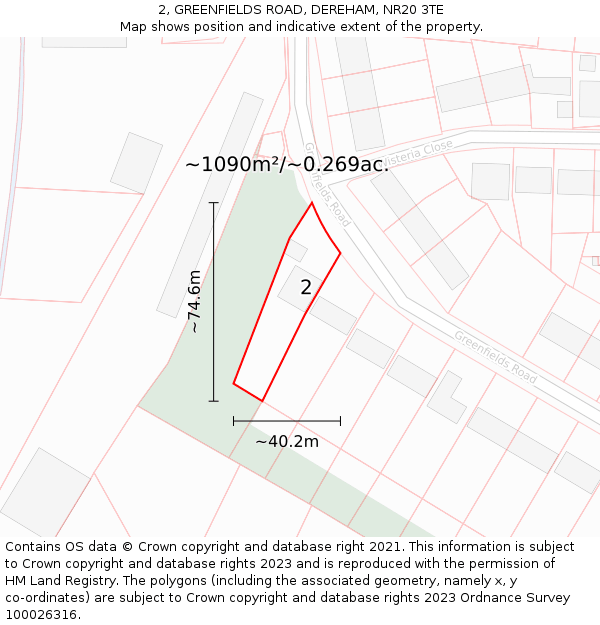 2, GREENFIELDS ROAD, DEREHAM, NR20 3TE: Plot and title map