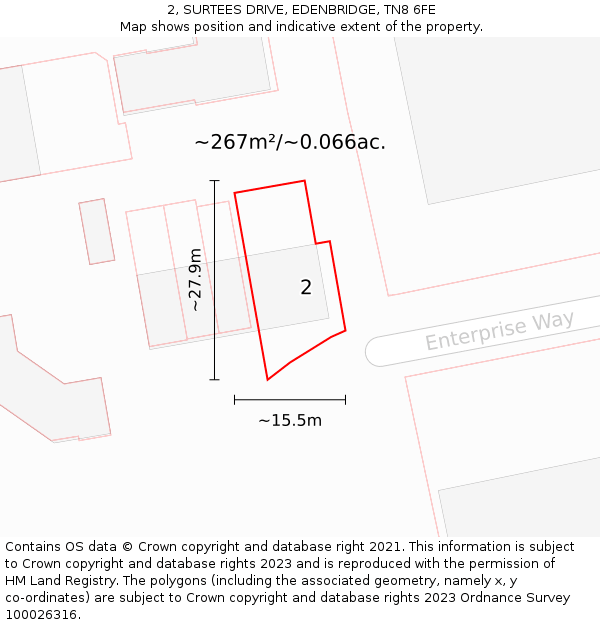 2, SURTEES DRIVE, EDENBRIDGE, TN8 6FE: Plot and title map