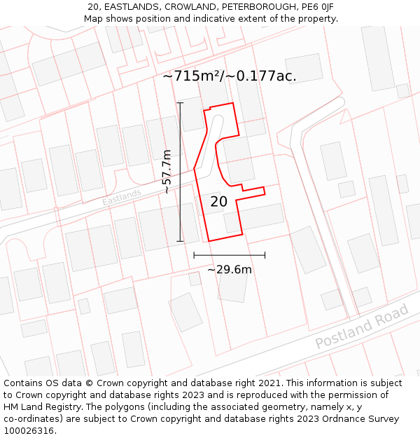 20, EASTLANDS, CROWLAND, PETERBOROUGH, PE6 0JF: Plot and title map