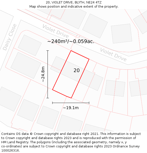 20, VIOLET DRIVE, BLYTH, NE24 4TZ: Plot and title map
