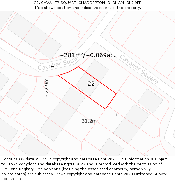 22, CAVALIER SQUARE, CHADDERTON, OLDHAM, OL9 9FP: Plot and title map