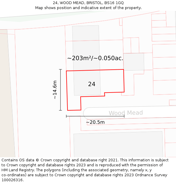 24, WOOD MEAD, BRISTOL, BS16 1GQ: Plot and title map