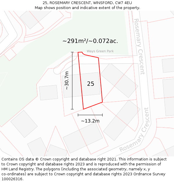 25, ROSEMARY CRESCENT, WINSFORD, CW7 4EU: Plot and title map