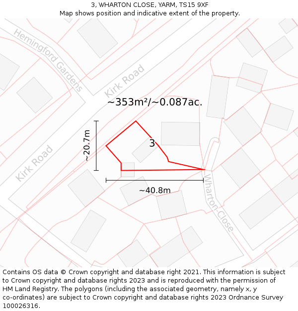 3, WHARTON CLOSE, YARM, TS15 9XF: Plot and title map