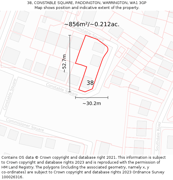 38, CONSTABLE SQUARE, PADDINGTON, WARRINGTON, WA1 3GP: Plot and title map