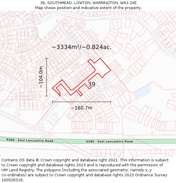 39, SOUTHMEAD, LOWTON, WARRINGTON, WA3 2XE: Plot and title map