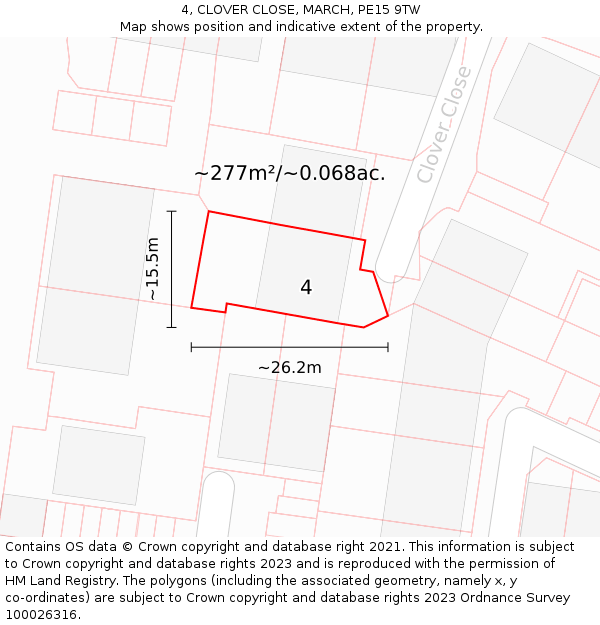 4, CLOVER CLOSE, MARCH, PE15 9TW: Plot and title map